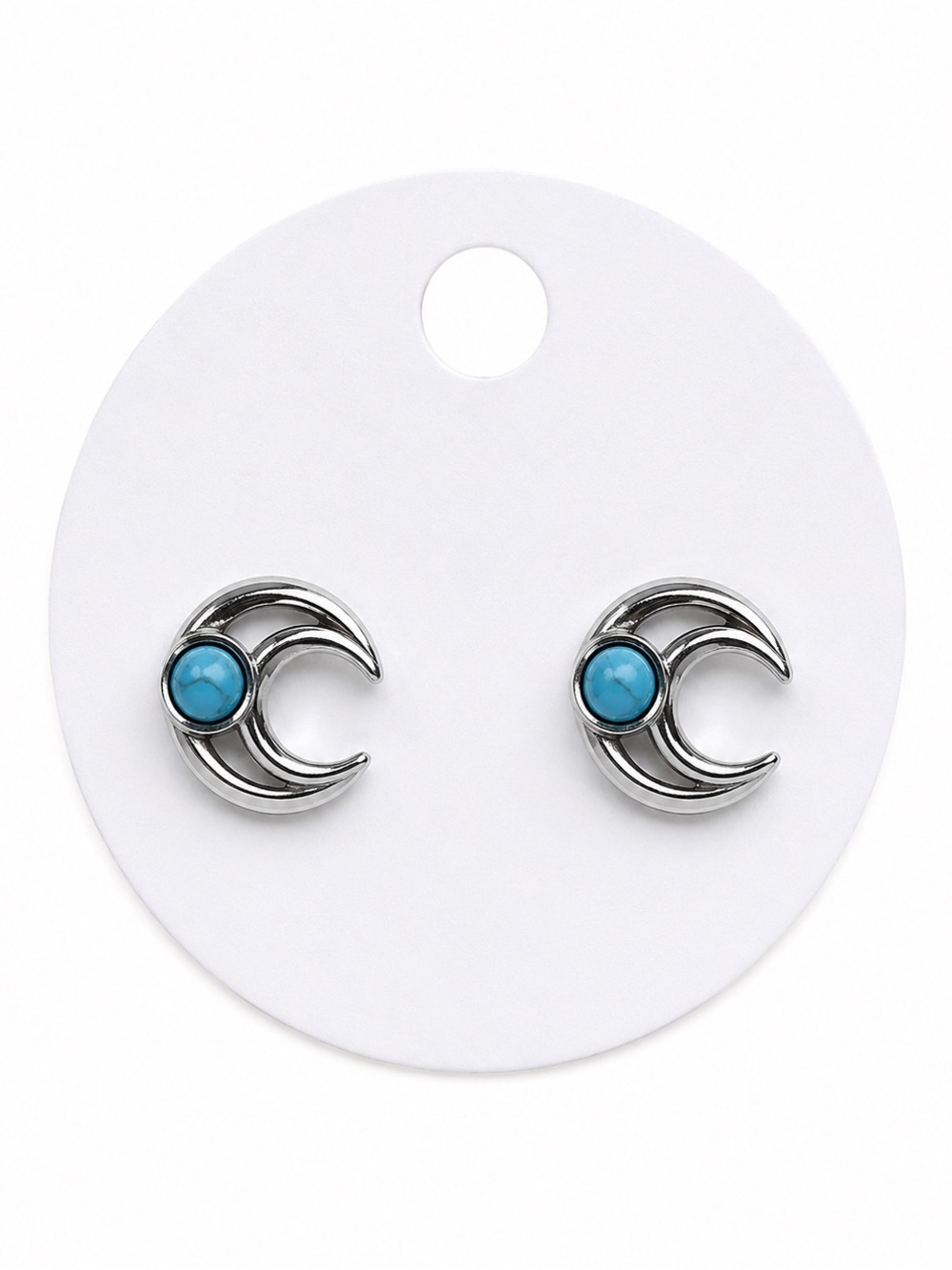 🌙 Faux Turquoise Crescent Moon Stud Earrings Western Boho Style 🌙